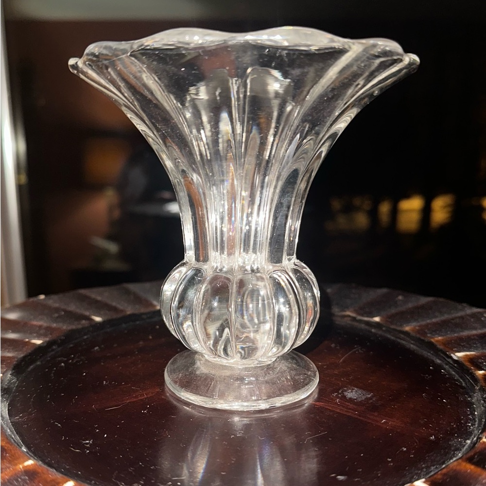 Heisey Crystolite‎ Crystal Vase 5” Tall Flared Rim Short Stem Vintage Vase
